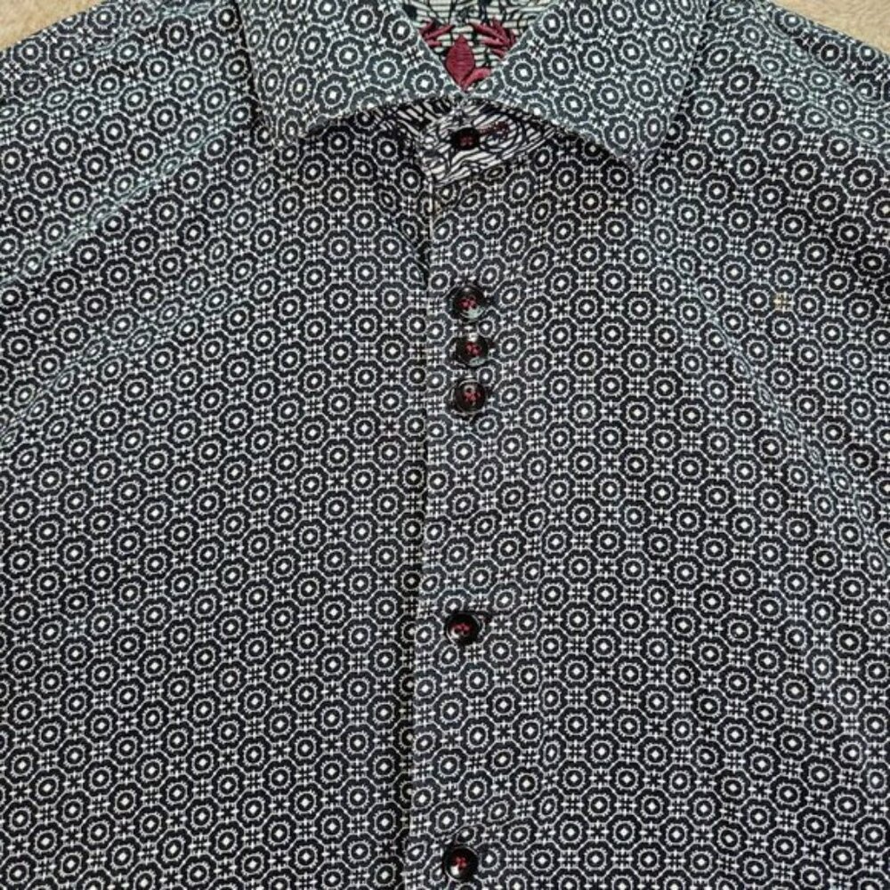 Au Noir Dress Shirt Geometric Pattern Long Sleeve All Over Print Men's Size 2 - Picture 11 of 12